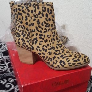 Carlos Santana Leopard Print Ankle Boots
